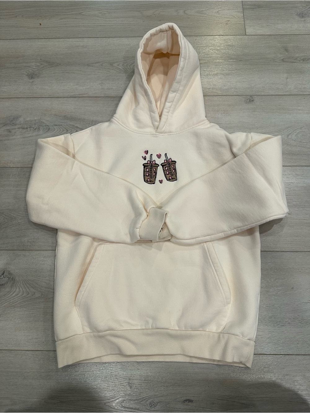 Happy Camp3r Latte Love Iced Coffee Hoodie Cream Size M